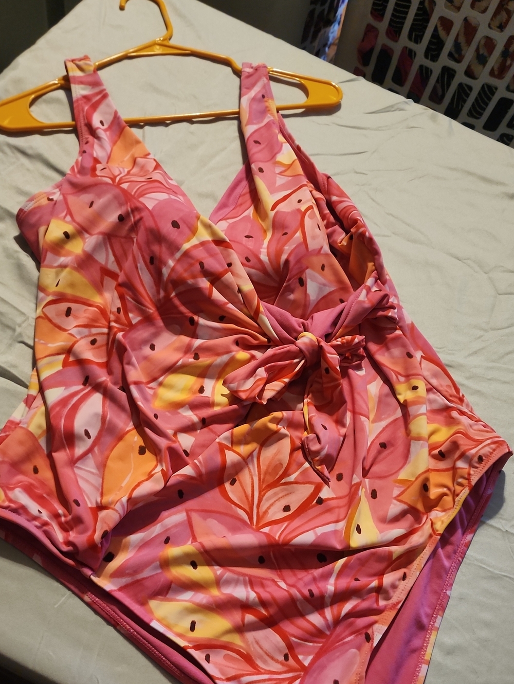 Primark Pink & Orange Tropical Knot Front One-Piece Swimsuit